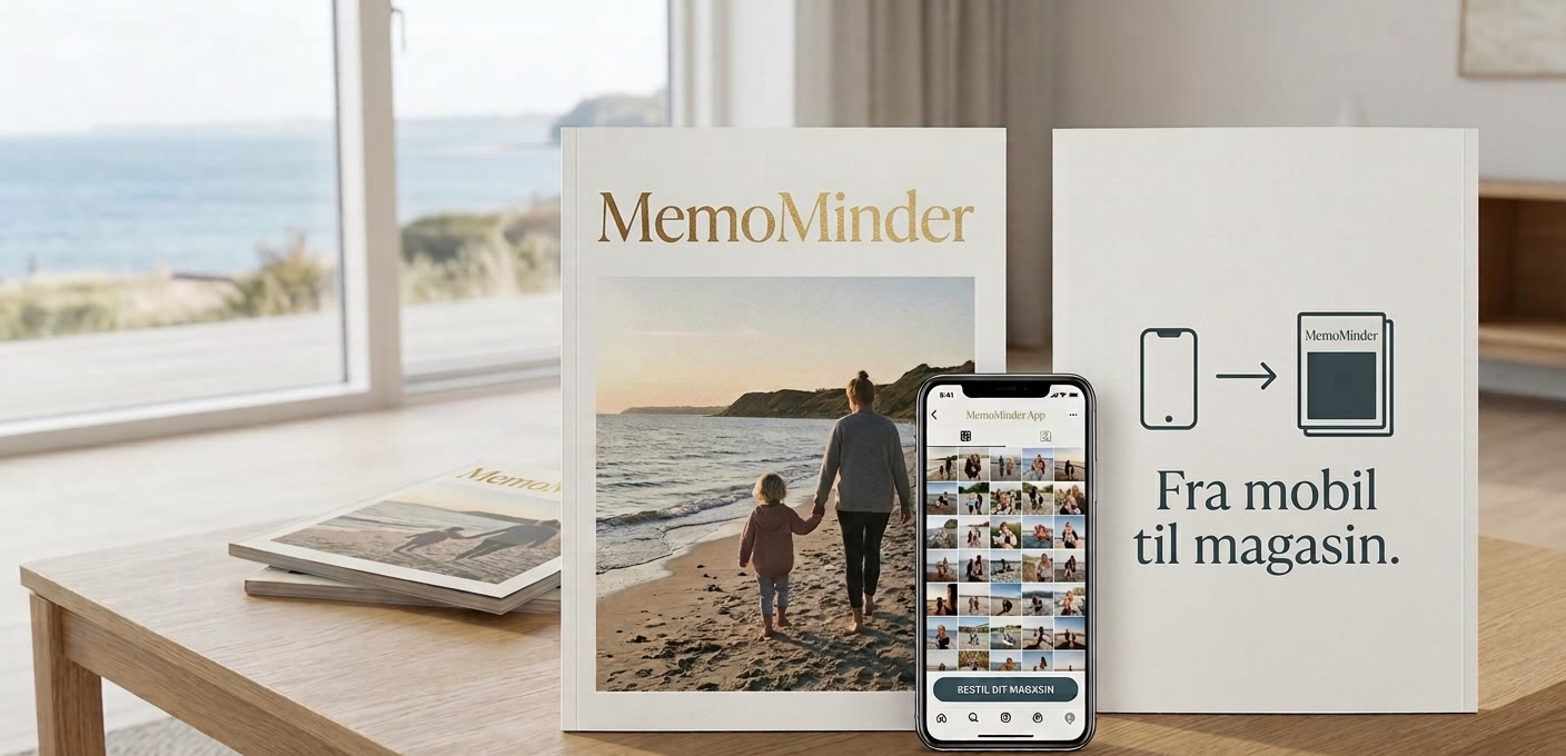 MemoMinder-magasinet på et bord ved siden af en telefon — fra mobil til magasin